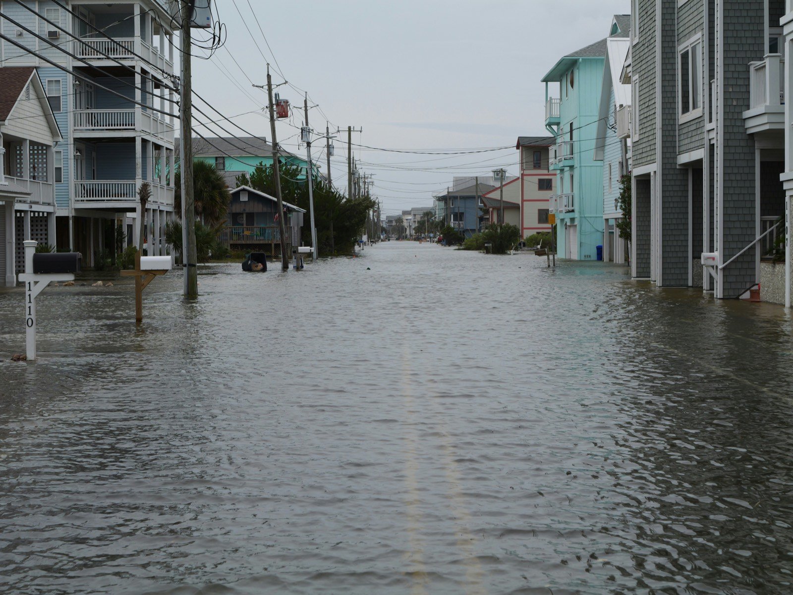 A flooded residential street